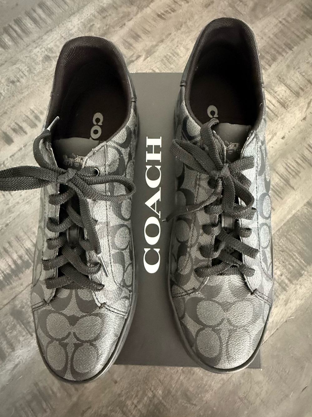 Coach Metallic Charcoal Signature Low-Top Sneakers